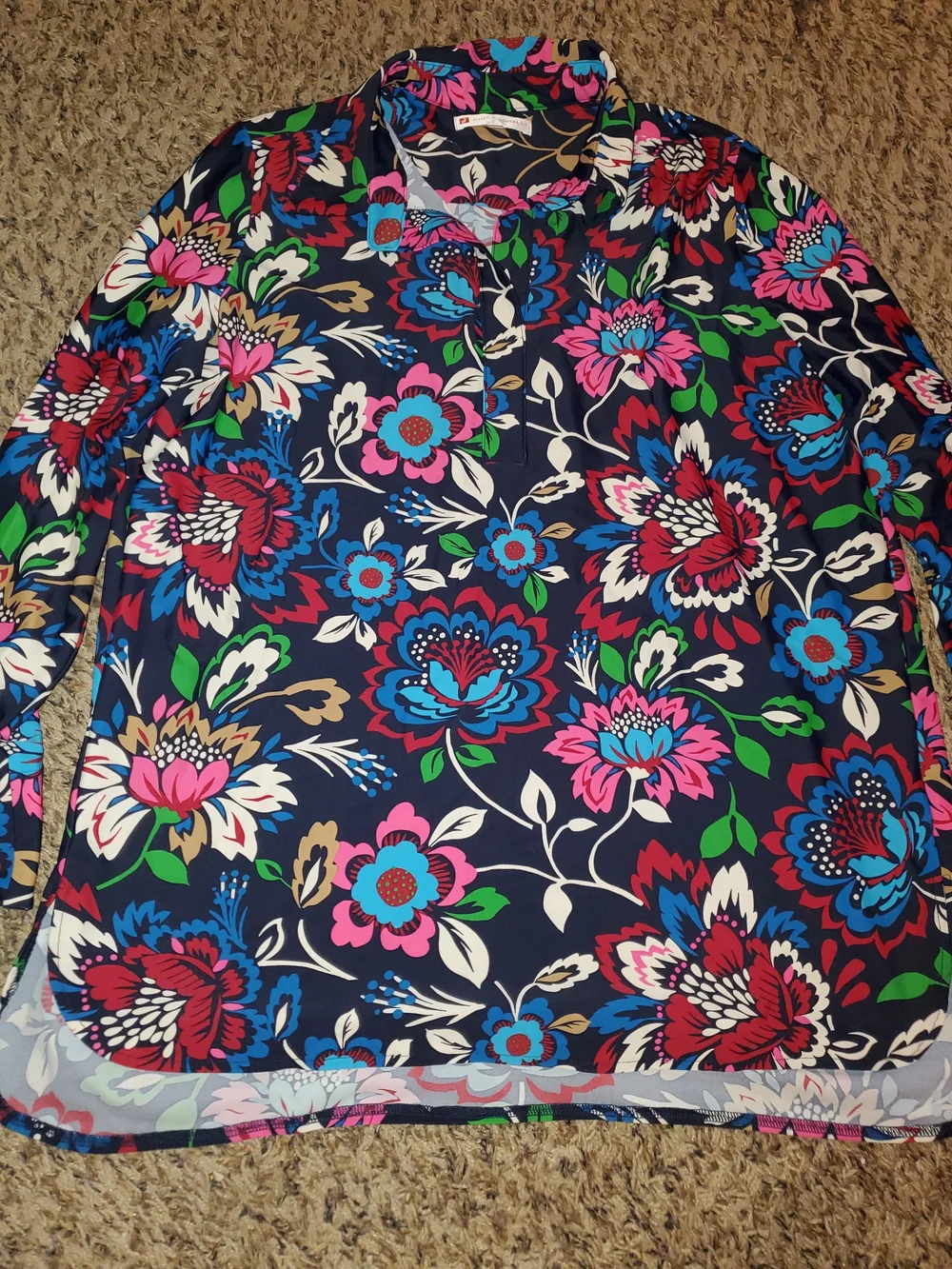 Jude Connally Navy Floral Tunic with Pink, Blue & Green - Picture 1 of 3